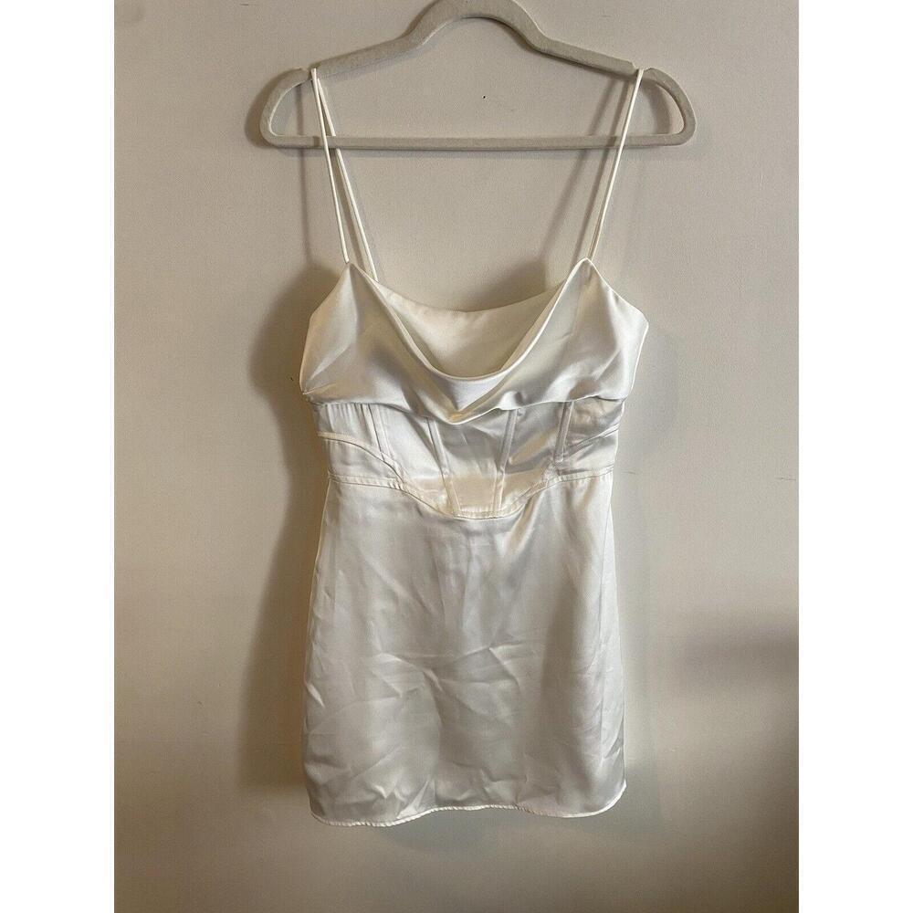 Zara White Satin Effect Corset Dress Women’s‎ Size M Cowl Neck Summer Collection